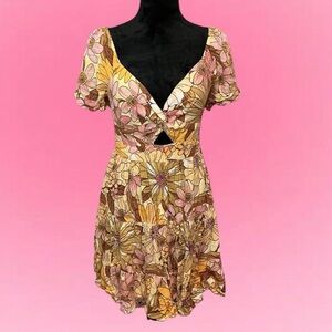 Angie Floral Mini Dress - Pink and Yellow